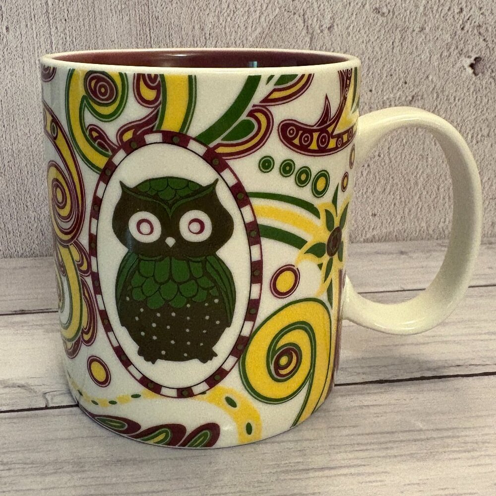 Owl Purple Green Yellow Design 473 ml Ceramic Coffee Mug (SKU: 157MI)